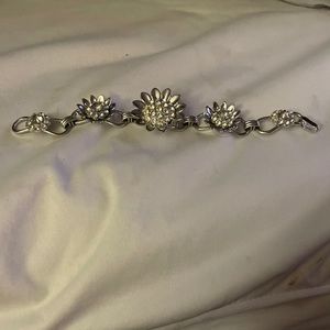 Vintage Silver Flower Bracelet with Crystals